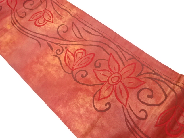 引箔抽象花唐草模様織出し袋帯